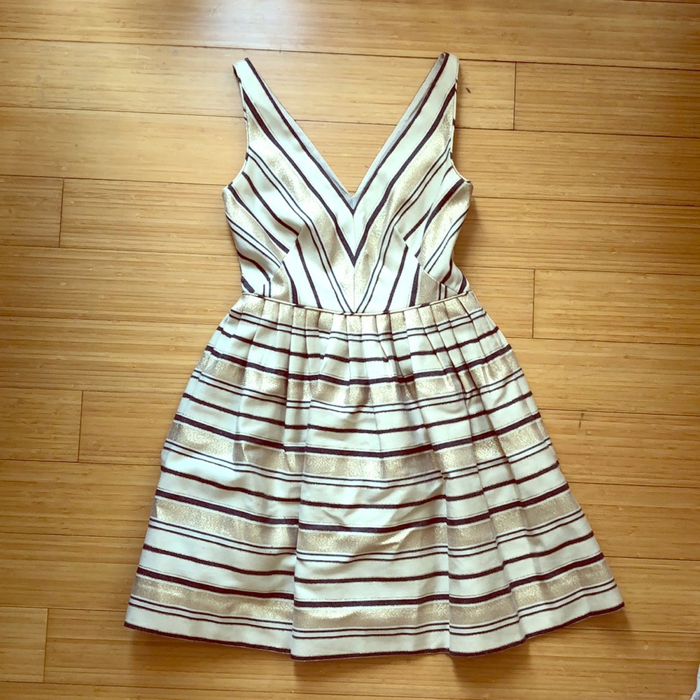 Amazing J. Crew gold striped party dress 00 Petite